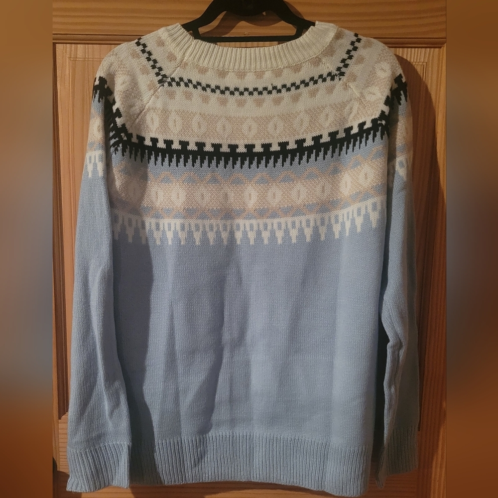 Women's Blue Patterned Sweater - Picture 2 of 2